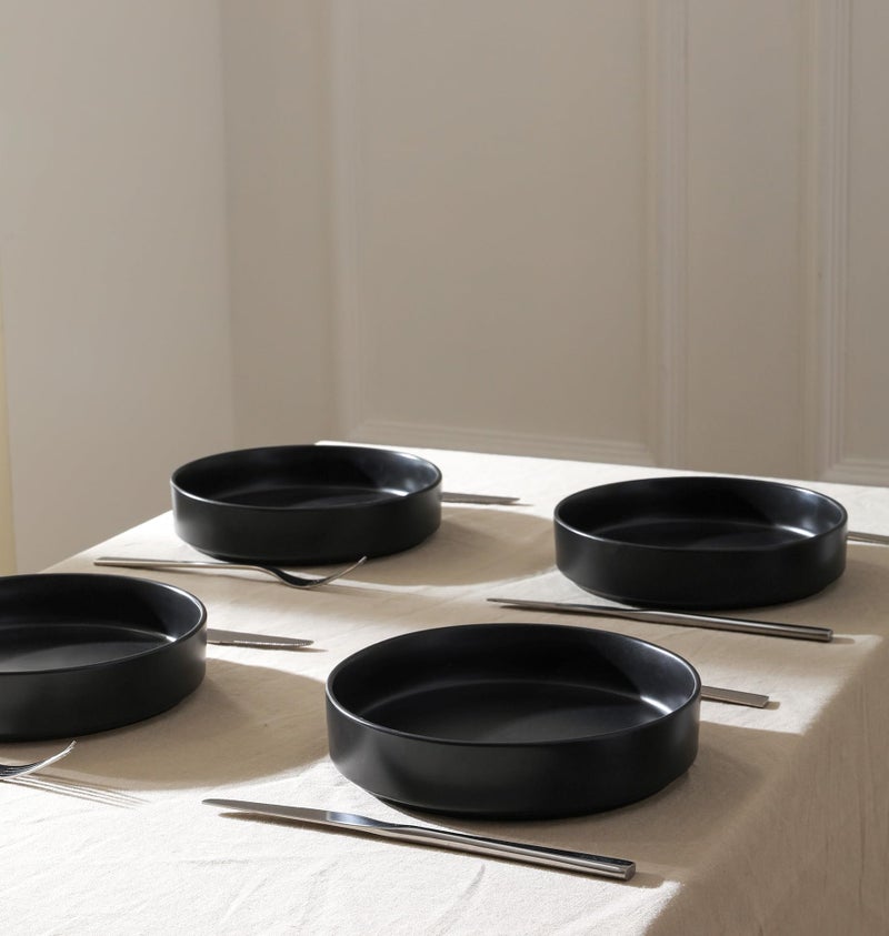 Stone Lain Celina Stoneware Bowl Set, 4-Piece Pasta Bowls for Kitchen, Ceramic Serving for Ramen, Fruit, Cereal, Dinner - Microwave & Dishwasher Safe, Black - Image 3