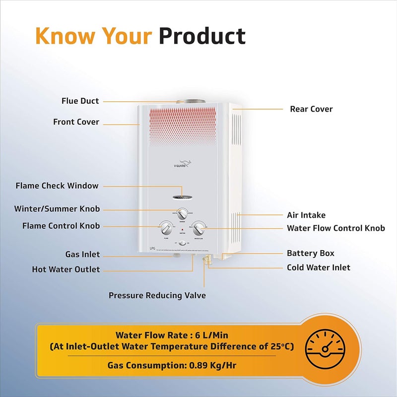 Vguard VGuard Brio 6 Litre Gas wall Water Geyser with 9Layer Advanced Safety LPG White 6 Litre  - Image 2