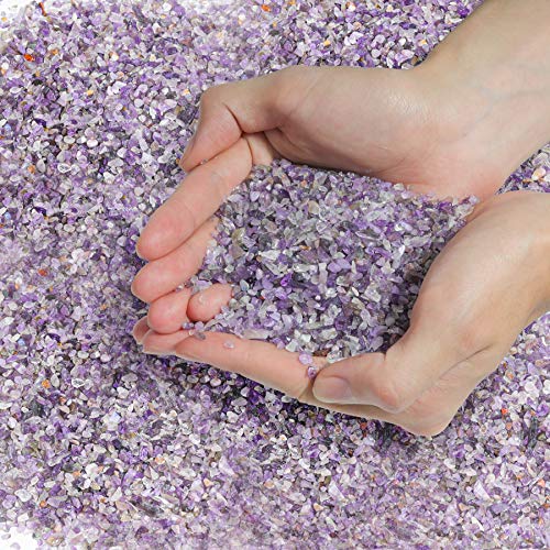 T4U Tumbled Chips Stones Crushed Crystal Quartz 1 LB, Irregular Shaped Gravels Pebbles Healing Stones, DIY Smoothed Rock for Potted Plant,Resin Art,Vase Fillers Aquarium Gravel Rocks (Amethyst) - Image 1