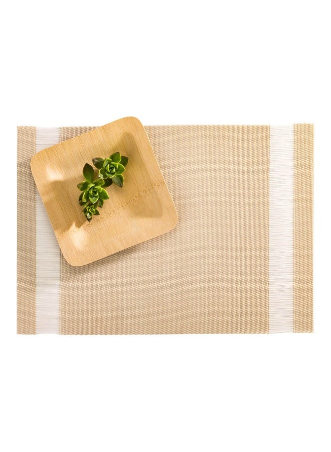 Restaurantware Artisan Stripe 16 x 12 Inch Outdoor Placemats, Set Of 6 Woven Patio Placemats - Heat-Resistant, Stain-Resistant, Cream With White Stripes Vinyl Underplate Mats, Waterproof - Image 2