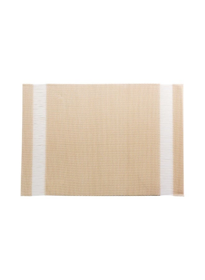 Restaurantware Artisan Stripe 16 x 12 Inch Outdoor Placemats, Set Of 6 Woven Patio Placemats - Heat-Resistant, Stain-Resistant, Cream With White Stripes Vinyl Underplate Mats, Waterproof - Image 1