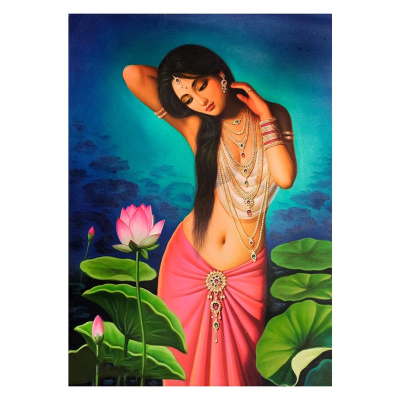 Padmini nayika Wall Poster Sticker Women with Lotus River Wall Poster Indian Women Art Paintings Gopal kumawat Paintings Wall Sticker Strong Adhesive Sticker 300GSM starxdecals  - Image 1