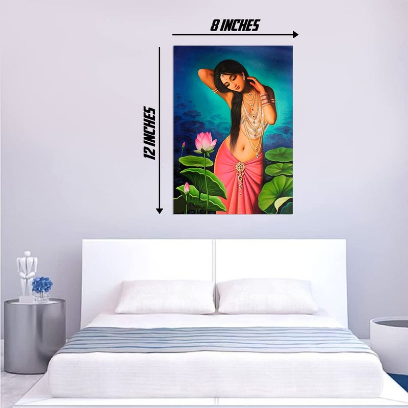 Padmini nayika Wall Poster Sticker Women with Lotus River Wall Poster Indian Women Art Paintings Gopal kumawat Paintings Wall Sticker Strong Adhesive Sticker 300GSM starxdecals  - Image 3