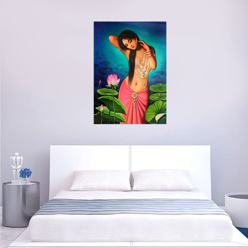 Padmini nayika Wall Poster Sticker Women with Lotus River Wall Poster Indian Women Art Paintings Gopal kumawat Paintings Wall Sticker Strong Adhesive Sticker 300GSM starxdecals  - Image 2