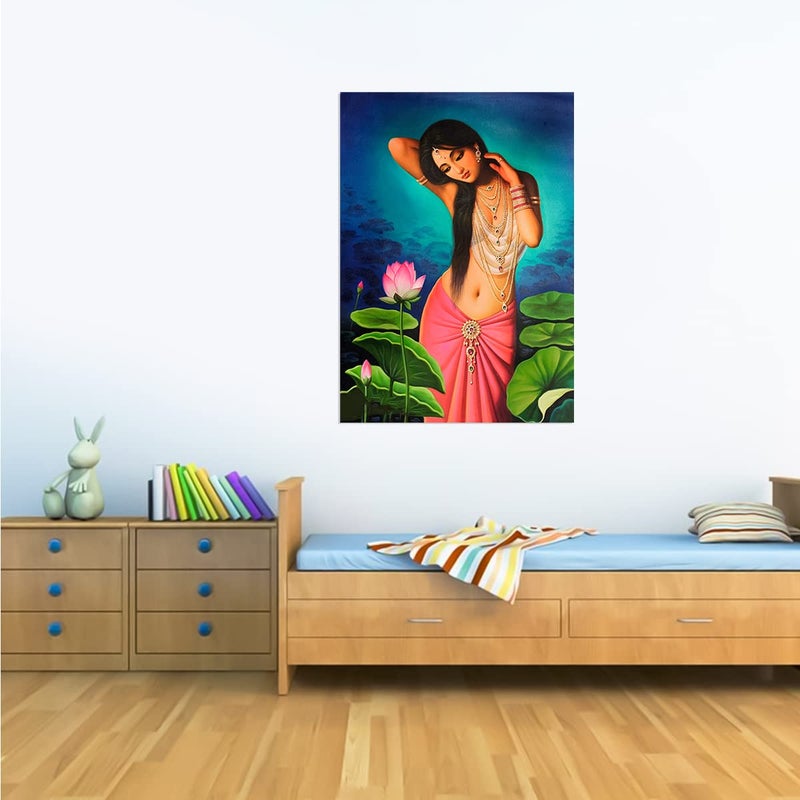 Padmini nayika Wall Poster Sticker Women with Lotus River Wall Poster Indian Women Art Paintings Gopal kumawat Paintings Wall Sticker Strong Adhesive Sticker 300GSM starxdecals  - Image 4