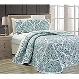 Fancy Linen Fancy Linen Fancy Collection 3 pc Bedspread Bed Cover Modern Reversible White Navy Blue Light Blue New # Linda Blue  - Image 1