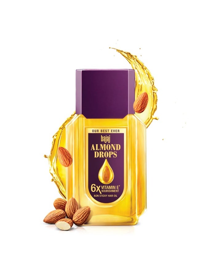 Bajaj Almond Drops Hair Oil, 50ml | 6X Vitamin E Nourishment | Light and Non-Sticky Hair Oil For Hair Fall Control - Image 1