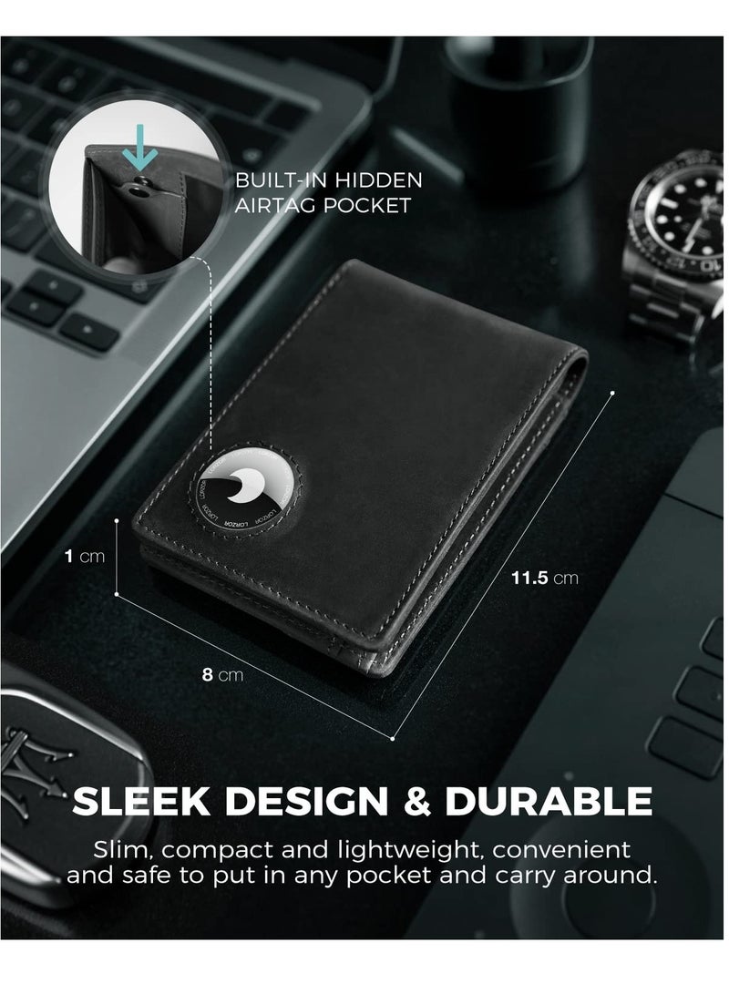Men's RFID Blocking Leather Wallet - Slim Bifold Design with AirTag Pocket, Holds 12 Cards & ID, Perfect Gift for Him - Image 4