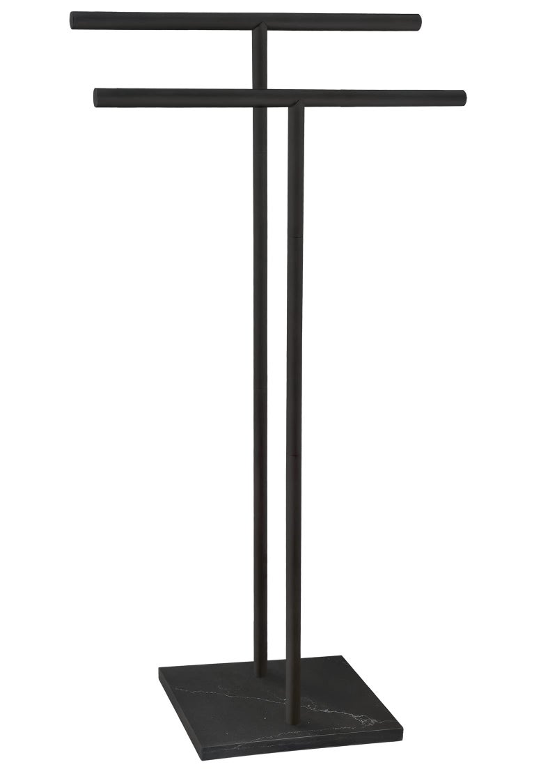 EADOT 40 Inch Freestanding Towel Rack for Bathroom Floor Double-T Shape Bath Sheet Holder with Marble Design Base Standing Towel bar Next to Tub or Shower Towel Holder Stand SUS304 Matte Black - Image 1