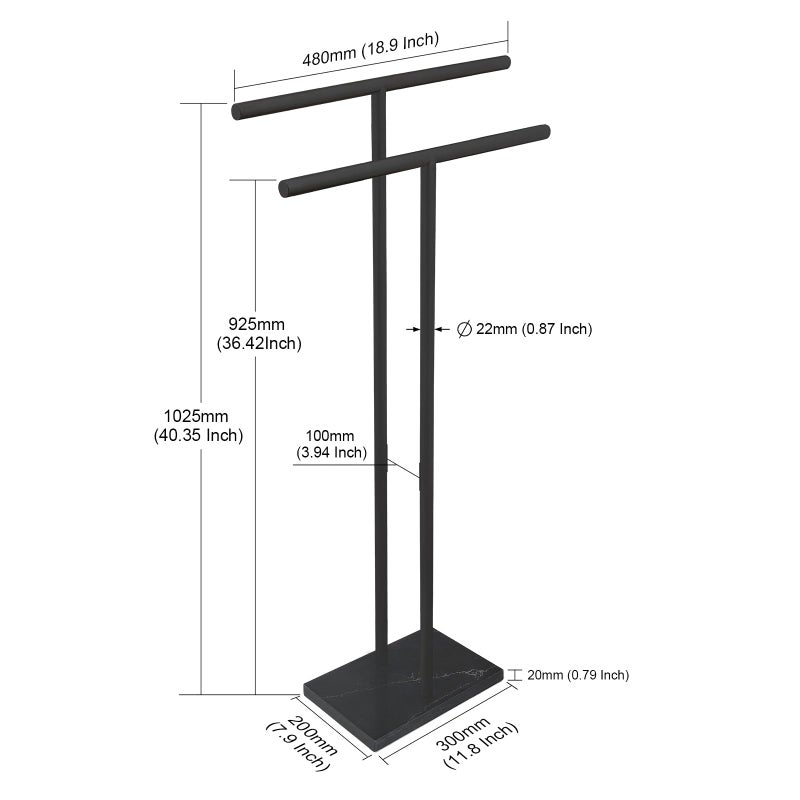 EADOT 40 Inch Freestanding Towel Rack for Bathroom Floor Double-T Shape Bath Sheet Holder with Marble Design Base Standing Towel bar Next to Tub or Shower Towel Holder Stand SUS304 Matte Black - Image 2