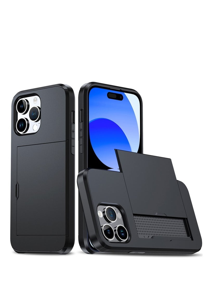 iPhone 15 Pro Max/15 Plus/15 Pro/15 Shockproof Phone Case, Phone Case with Sliding Card Slot, Double Protection Phone Case - Image 1