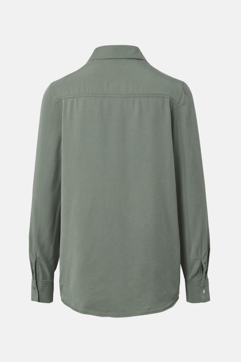 Tchibo Women Spread Collar Long Sleeve Plain Shirt, Olive  - Image 3