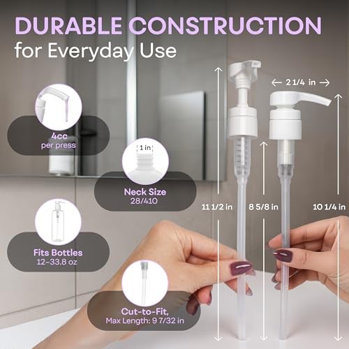 BRIGHTFROM Universal Dispensing Pump, Perfect for Shampoo & Conditioner 1 L (33.8 OZ) - Fits Popular Brands or Any Refillable Bottles from 12oz to 33.8oz with 28/410 Neck Size, White (Pack of 2) - Image 5