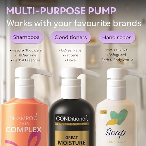 BRIGHTFROM Universal Dispensing Pump, Perfect for Shampoo & Conditioner 1 L (33.8 OZ) - Fits Popular Brands or Any Refillable Bottles from 12oz to 33.8oz with 28/410 Neck Size, White (Pack of 2) - Image 4