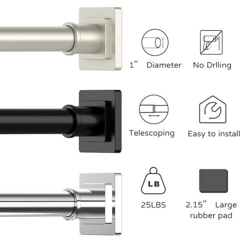 UIOSANRT Brushed Nickel Shower Curtain Rod 31-79 Inches Non-Slip Shower Rod Tension Mounted No Drill Tension Shower Curtain Rods Spring Tension Rod for Windows Bathroom - Image 4