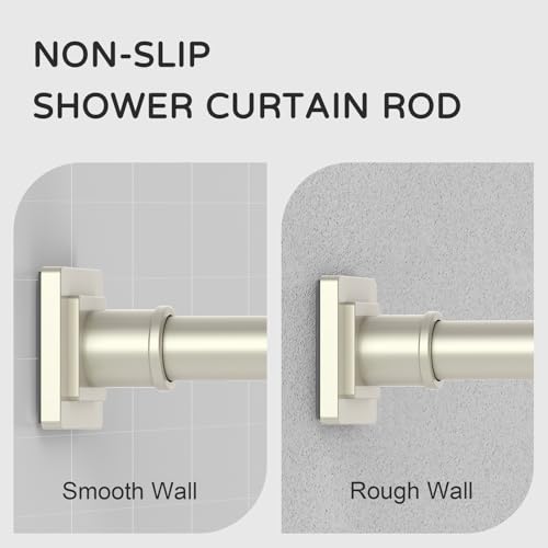 UIOSANRT Brushed Nickel Shower Curtain Rod 31-79 Inches Non-Slip Shower Rod Tension Mounted No Drill Tension Shower Curtain Rods Spring Tension Rod for Windows Bathroom - Image 2