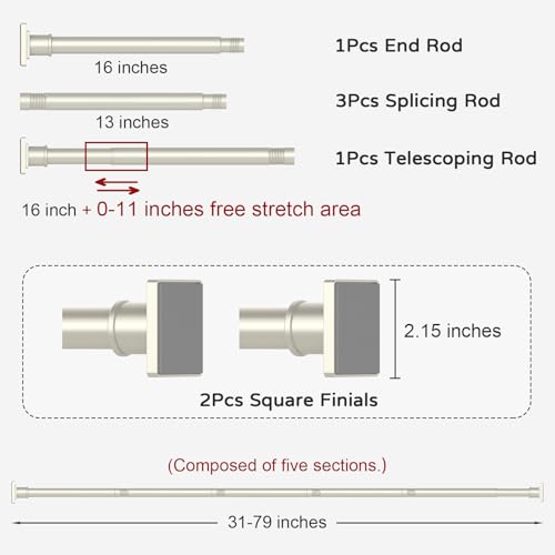 UIOSANRT Brushed Nickel Shower Curtain Rod 31-79 Inches Non-Slip Shower Rod Tension Mounted No Drill Tension Shower Curtain Rods Spring Tension Rod for Windows Bathroom - Image 5