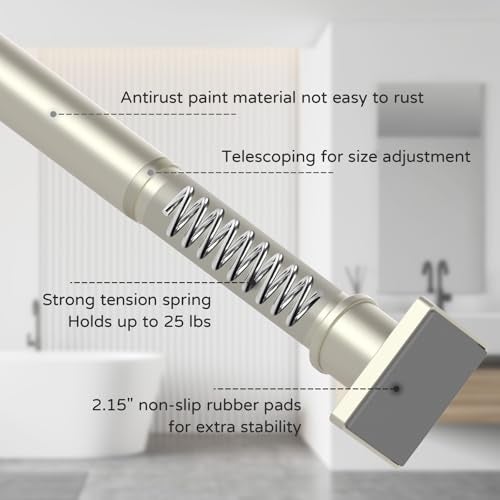 UIOSANRT Brushed Nickel Shower Curtain Rod 31-79 Inches Non-Slip Shower Rod Tension Mounted No Drill Tension Shower Curtain Rods Spring Tension Rod for Windows Bathroom - Image 3