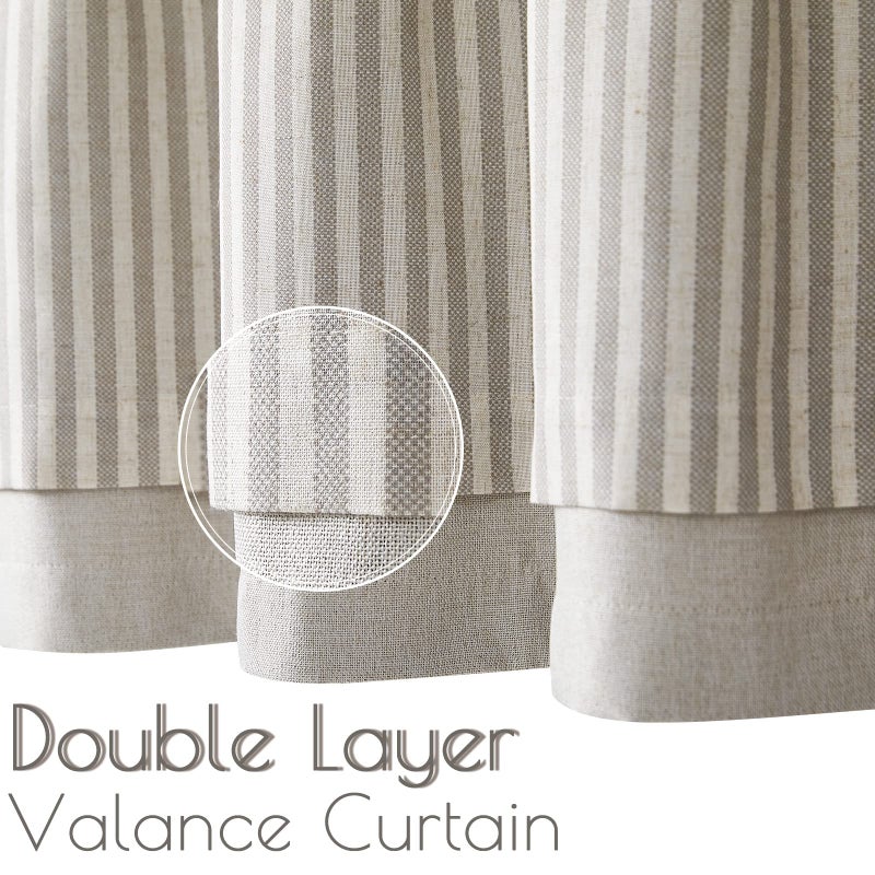 jinchan Linen Striped Valance for Windows 16 Inch Light Filtering Drapes for Small Window Farmhouse Double Layer Valance for Living Room Kitchen RV Rod Pocket 1 Panel Taupe on Linen - Image 4