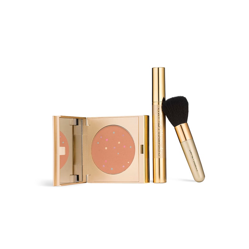 Jerome Alexander MagicMinerals Pressed Mineral Powder Set with Mirror Compact Extending Lash Mascara Professional Stubby Brush  Blending Sponge Medium Dark