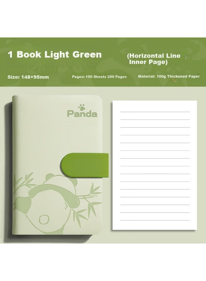 Ujia Panda Mini Notebook Portable Diary Creative Thick Cute Cartoon Stationery Pocket Book Corporate Customizable Horizontal Line Light Green - Image 1