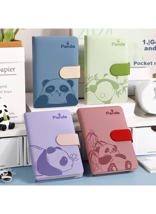 Ujia Panda Mini Notebook Portable Diary Creative Thick Cute Cartoon Stationery Pocket Book Corporate Customizable Horizontal Line Light Green - Image 2