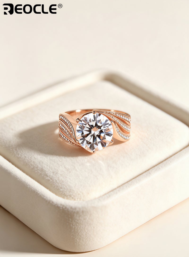 REOCLE 5-Carat Super Flash Moissanite Ring Adjustable size Wedding Engagement Proposal Diamond Ring - Image 5
