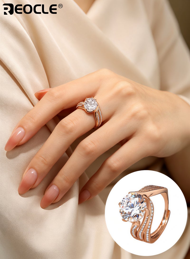 REOCLE 5-Carat Super Flash Moissanite Ring Adjustable size Wedding Engagement Proposal Diamond Ring - Image 1
