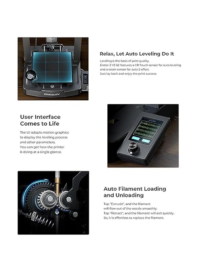 3D printer，Creality Ender-3 V3 SE 3D Printer with CR Touch Auto Leveling 220*220*250mm Printing Size and Sprite Direct Extruder Stable Dual Z-axis Ensuring High Print Quality with 3.2in Color Knob Scr