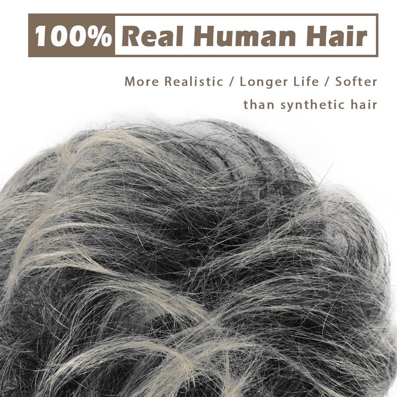 BARSDAR 100% Human Hair Bun Extension - Real Human Hair Gray Messy Bun Scrunchie for Women - Elastic Wavy Small Updo Chignons Grey Salt and Pepper Hairpieces Soft Natural Looking Daily - Image 2