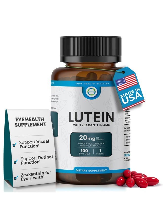 TRUEMED Lutein 20mg with Zeaxanthin 4mg - Eye health supplement that improves visual clarity, filters blue light and improves macular health.Antioxidant formula for daily retinol. - Image 1