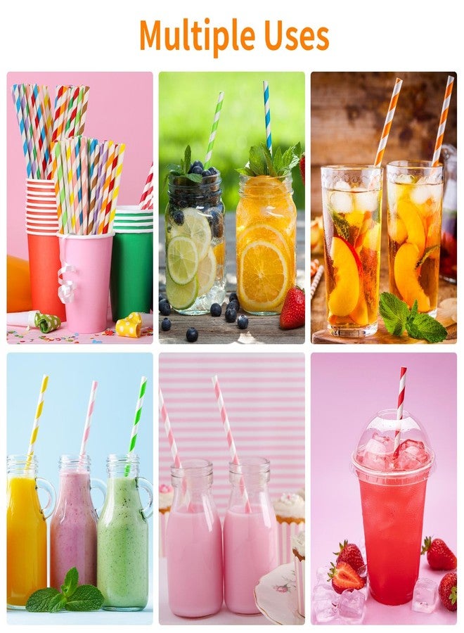 Tecbeauty 200Pcs Biodegradable Straws, 10 Colors Striped Paper Straws, Disposable Drinking Straws for Cocktail, Coffee, Lemonade - Image 4