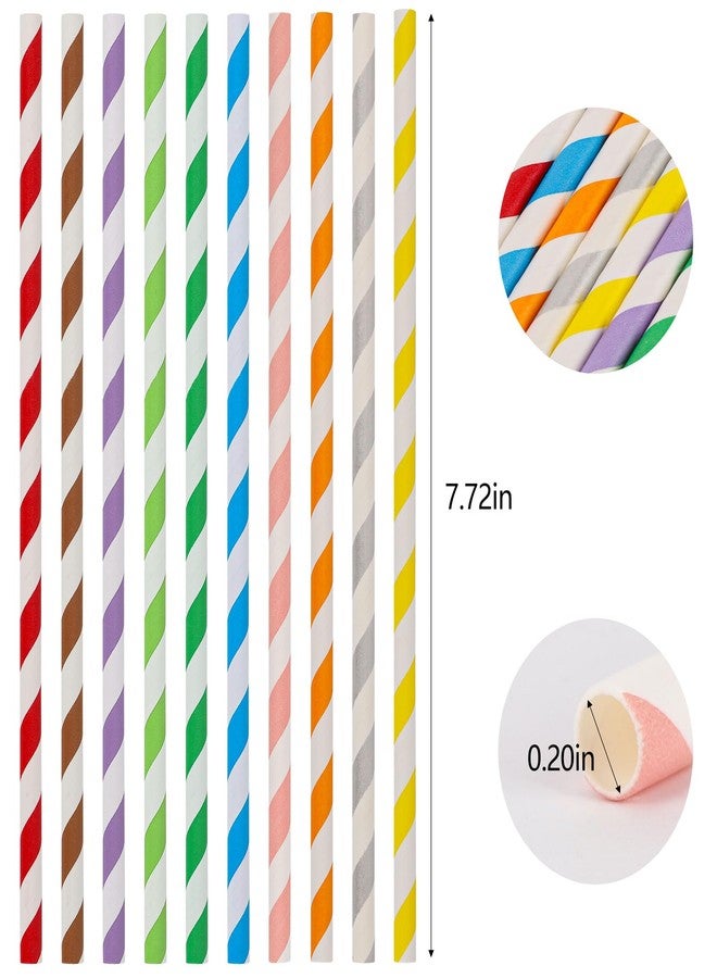 Tecbeauty 200Pcs Biodegradable Straws, 10 Colors Striped Paper Straws, Disposable Drinking Straws for Cocktail, Coffee, Lemonade - Image 3
