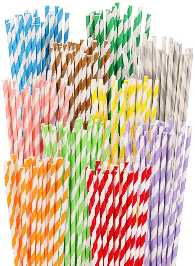 Tecbeauty 200Pcs Biodegradable Straws, 10 Colors Striped Paper Straws, Disposable Drinking Straws for Cocktail, Coffee, Lemonade - Image 1