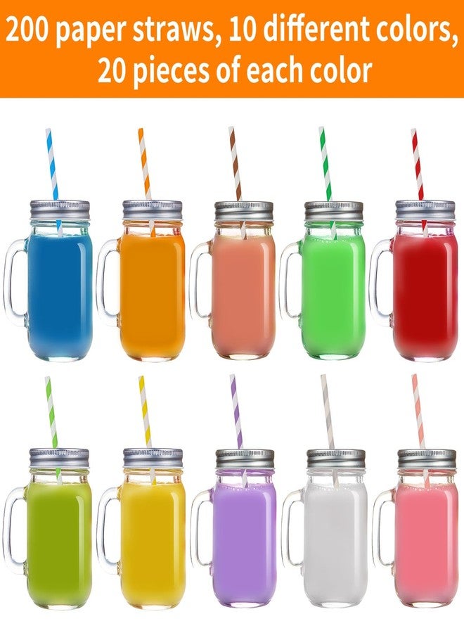 Tecbeauty 200Pcs Biodegradable Straws, 10 Colors Striped Paper Straws, Disposable Drinking Straws for Cocktail, Coffee, Lemonade - Image 2