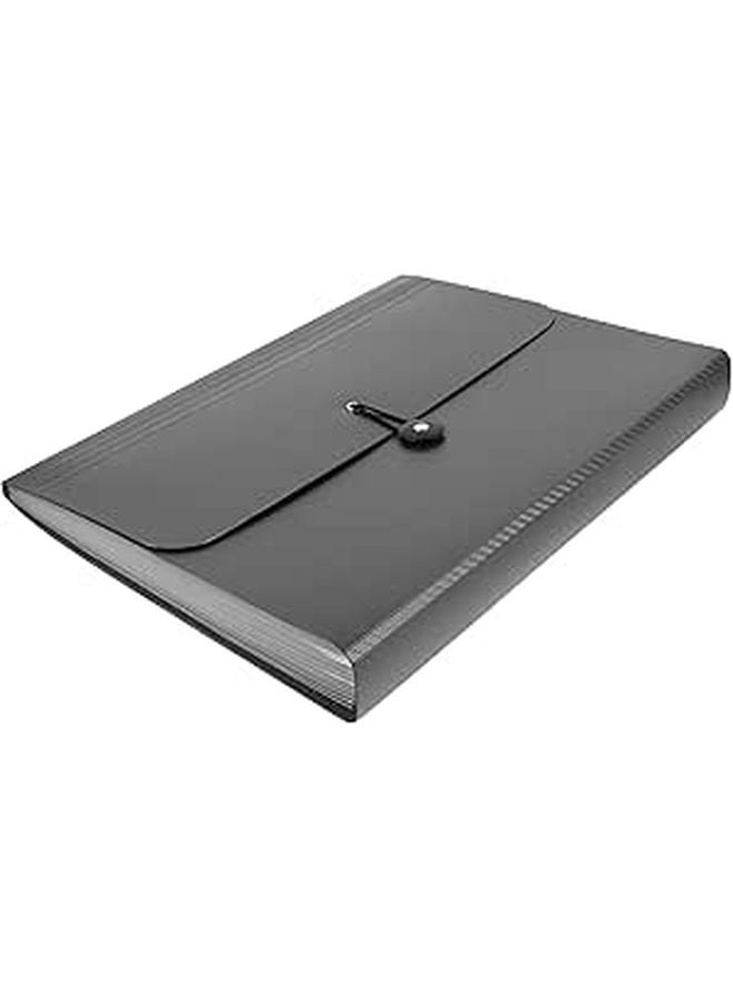 Black Expandable File Folder with Compartments for Papers Receipts Business Cards Office School Travel - Image 1