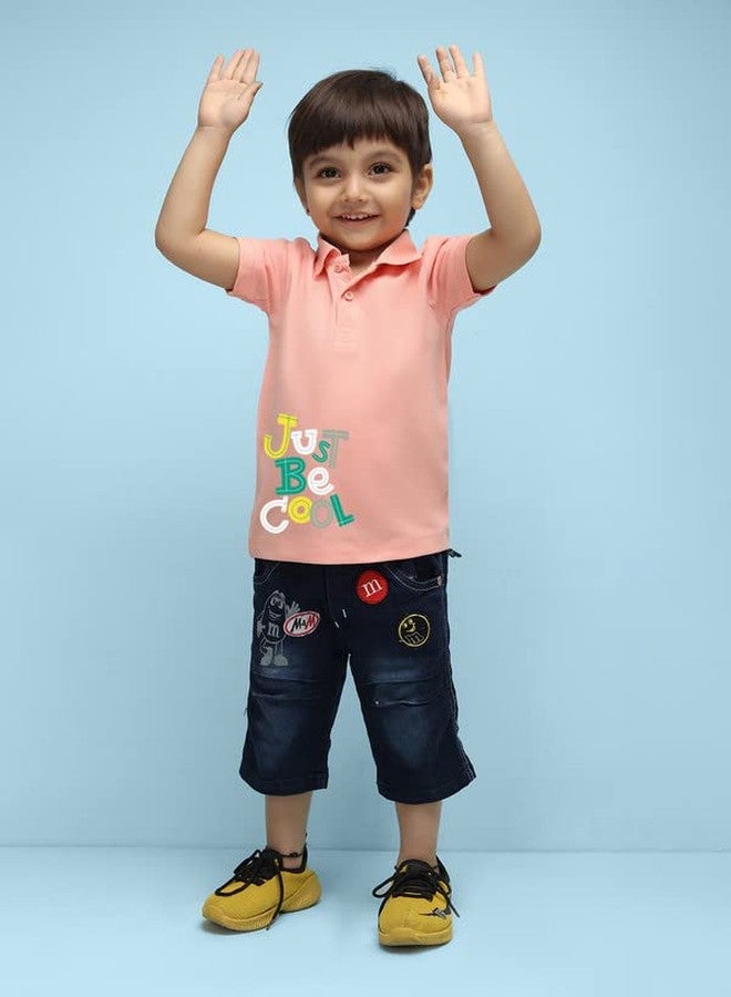 Nusyl Just Be Cool Text Printed Peach Infants Polo T-Shirt - NUICPTH0169 - Image 3