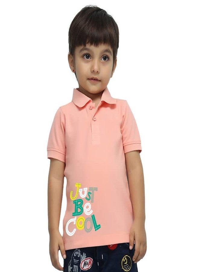 Nusyl Just Be Cool Text Printed Peach Infants Polo T-Shirt - NUICPTH0169 - Image 1