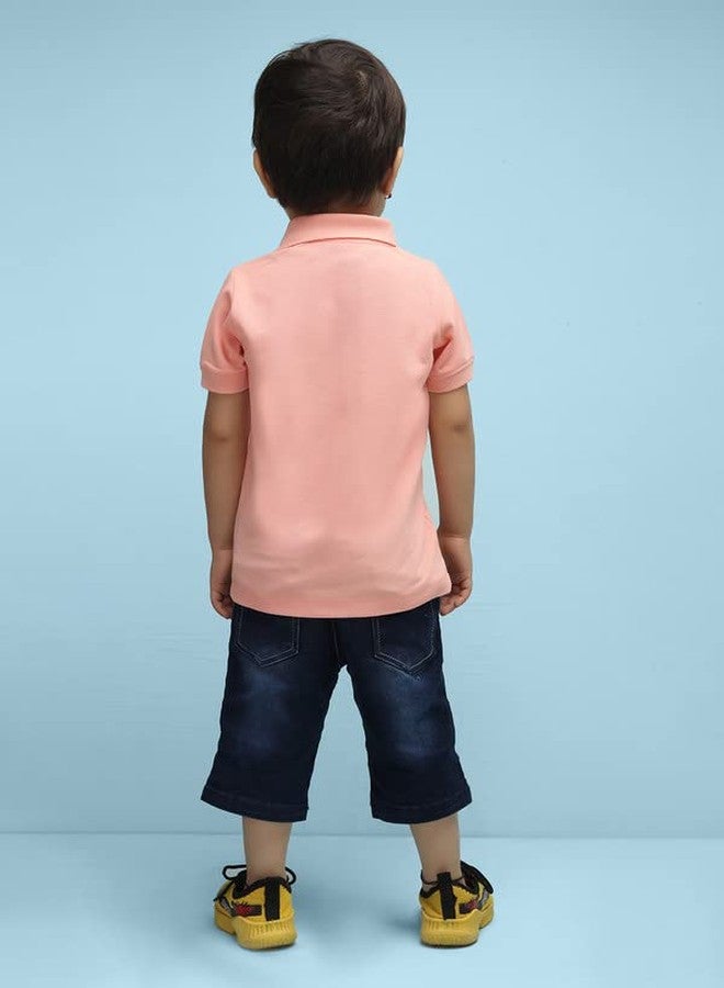 Nusyl Just Be Cool Text Printed Peach Infants Polo T-Shirt - NUICPTH0169 - Image 2
