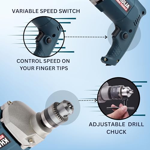 KHADIJA Drill Machine 10mm With Free 13Pcs HSS Drill Bits & 1Pc Masonary Bit Combo 6 Months Warranty (Blue) - Image 4