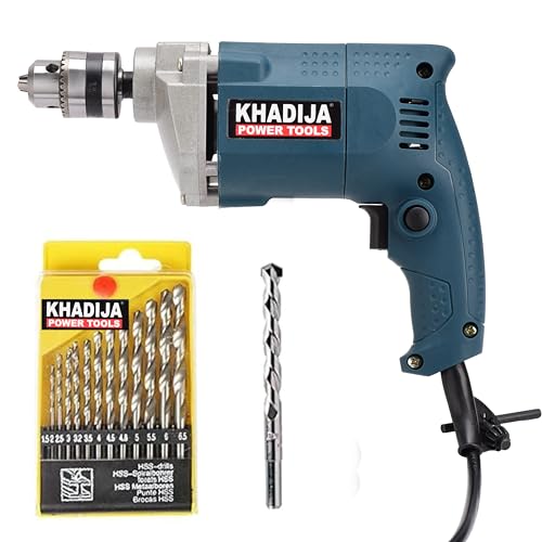 KHADIJA Drill Machine 10mm With Free 13Pcs HSS Drill Bits & 1Pc Masonary Bit Combo 6 Months Warranty (Blue) - Image 1