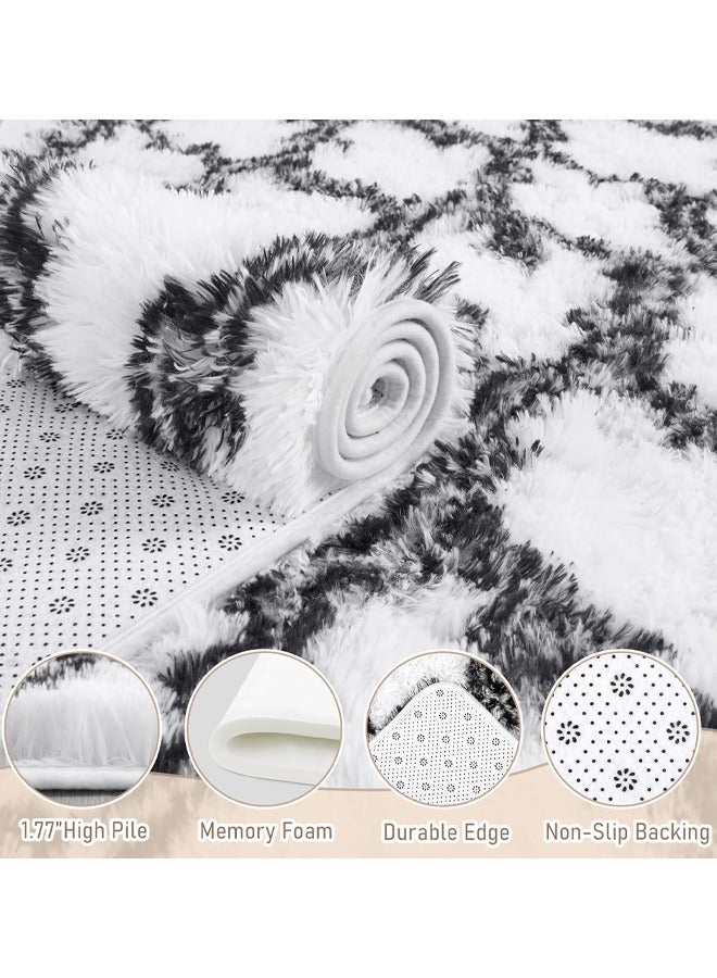 Optico Area Rugs for Living Room, High Pile Fluffy Carpet for Bedroom, Geometric Plush Fluffy Rugs, Extra Soft Carpet Moroccan Rugs for Bedroom Living Room Dorm Kids, High Pile Shaggy Floor Rug Decor Kids Room, Nursery, Home Decor - Image 2