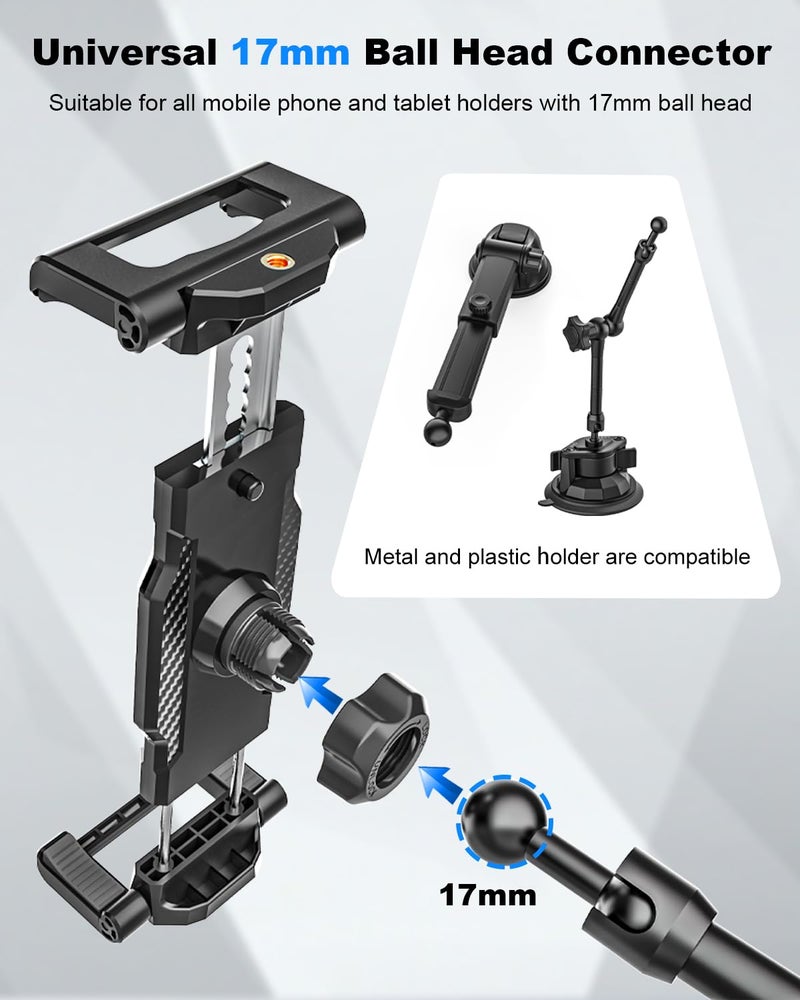 Kolasels iPad Tripod Holder Mount Adapter for 5.5-15.6" Tablet Phone with 1/4" Screw Thread & Ball Head, 17mm Ball Head Connector Tablet Clamp Mount fits iPad Pro 12.9, Air Mini, Galaxy Tab, iPhone - Image 5