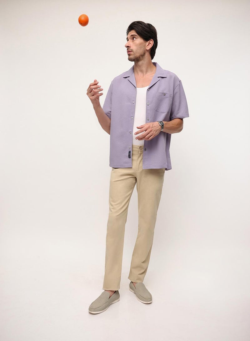 Dennis Lingo Oatmeal Cotton Blend Solid Print Straight Fit Chinos Trouser For Men - Image 5