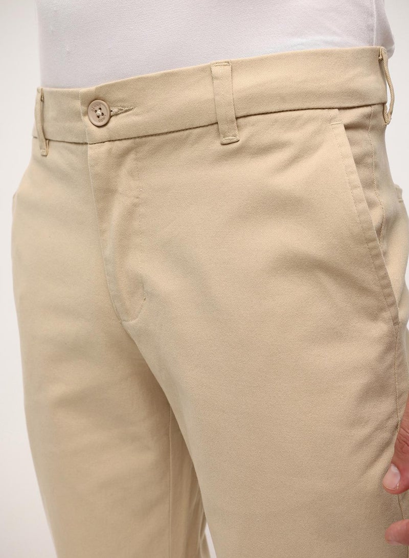Dennis Lingo Oatmeal Cotton Blend Solid Print Straight Fit Chinos Trouser For Men - Image 3