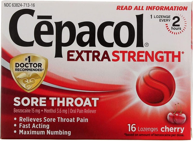 Cepacol أقراص حلوى الكرز لعلاج التهاب الحلق بتركيز قوي 16 حبة - Image 1