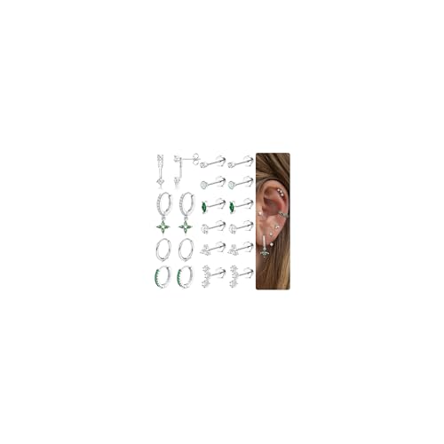 MILACOLATO Hypoallergenic Flat Back Earrings Silver Cartilage Earring Sets for Multiple Piercing 20G Surgical Stainless Steel Earrings for Women Trendy Earring Stacks Small Hoop Flatback Stud Earrings SG - Image 1