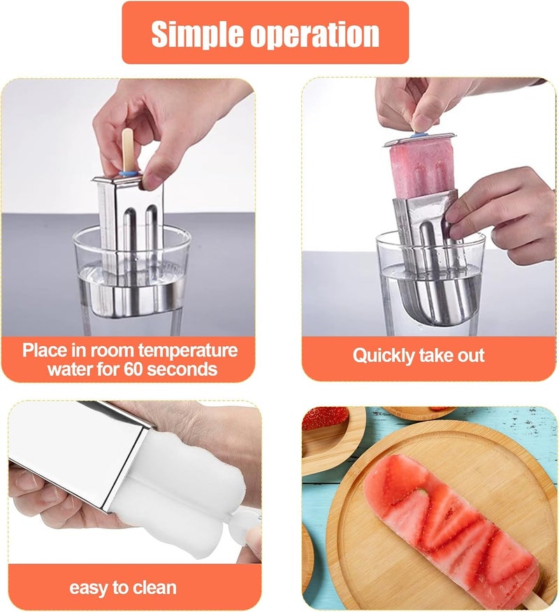ELEMONY Stainless Steel Popsicle Molds, Set of 6 Ice Cream Maker, Ice Pop Molds With Holder, Metal Reusable Homemade Popsicle Molds with Sticks and Bags (Round Head, No Slot) - Image 4