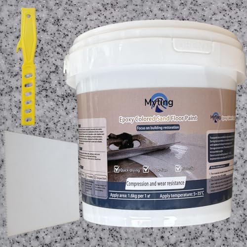 Myting Epoxy Colored Sand Floor Paint, Epoxy Floor Paint High Gloss Marble Effect Coating for Indoor and Outdoor, Wear-resistant and non-slip Self-leveling Coating Light Gray 35OZ(1KG) - Image 1
