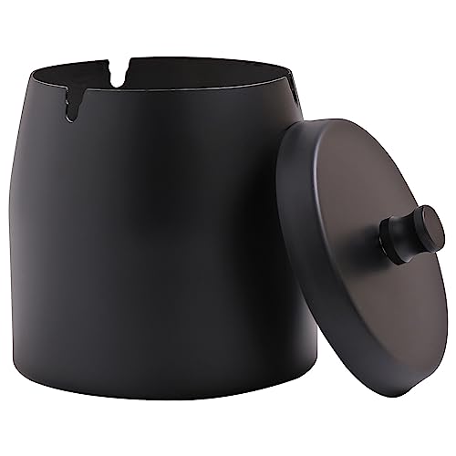 IN ONE Large Ashtray with Lid for Cigarette, Stainless Steel Smokeless Odorless Windproof Ash tray for Home Office Tabletop Outside Patio Outdoor Balcony(3.93"x3.2"x3.82") - Image 1